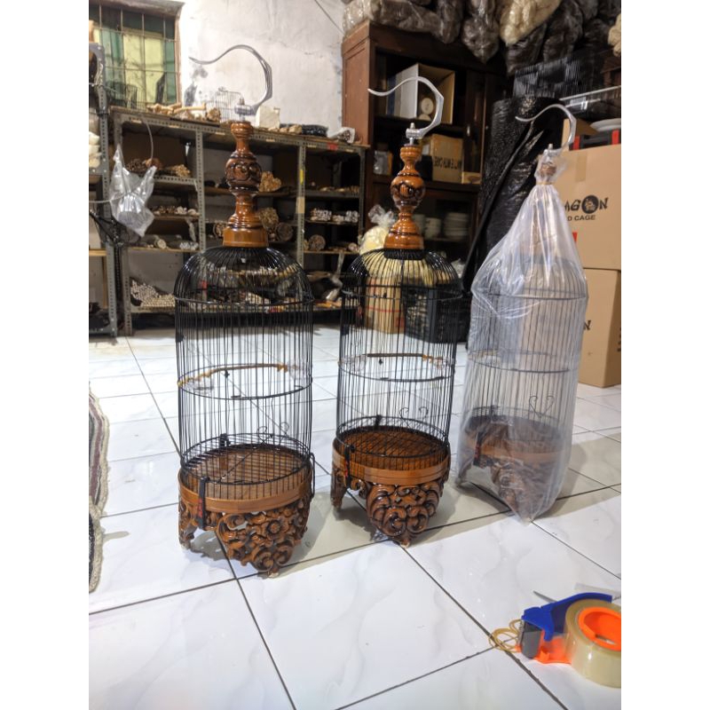 Sangkar Burung Pleci Helopet Tebok Kayu Ukiran Finishing Premium Full set Tinggal Pakai kandang buru