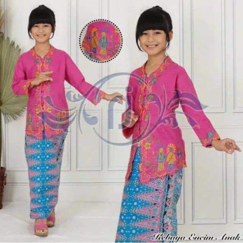 KEBAYA ENCIM ONDEL ONDEL ANAK SD//BAJU ENCIM ANAK KHAS BETAWI SATU SET ROK TUMPAL