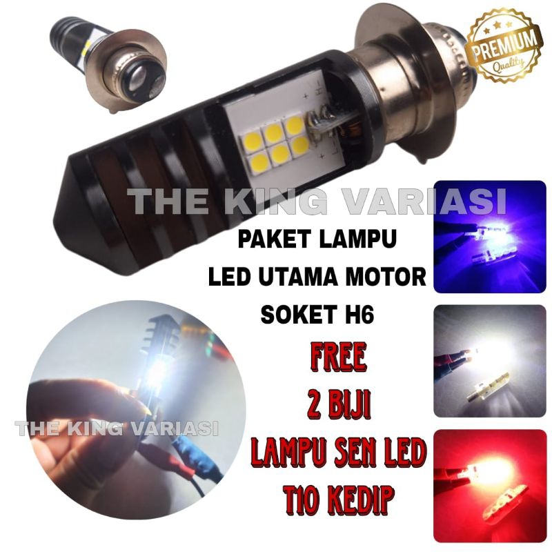 PAKET LAMPU UTAMA MOTOR SOKET H6 LED 2 SISI 12 MATA CAHAYA PUTIH HI LOW 24 WATT / LAMPU UTAMA MOTOR 