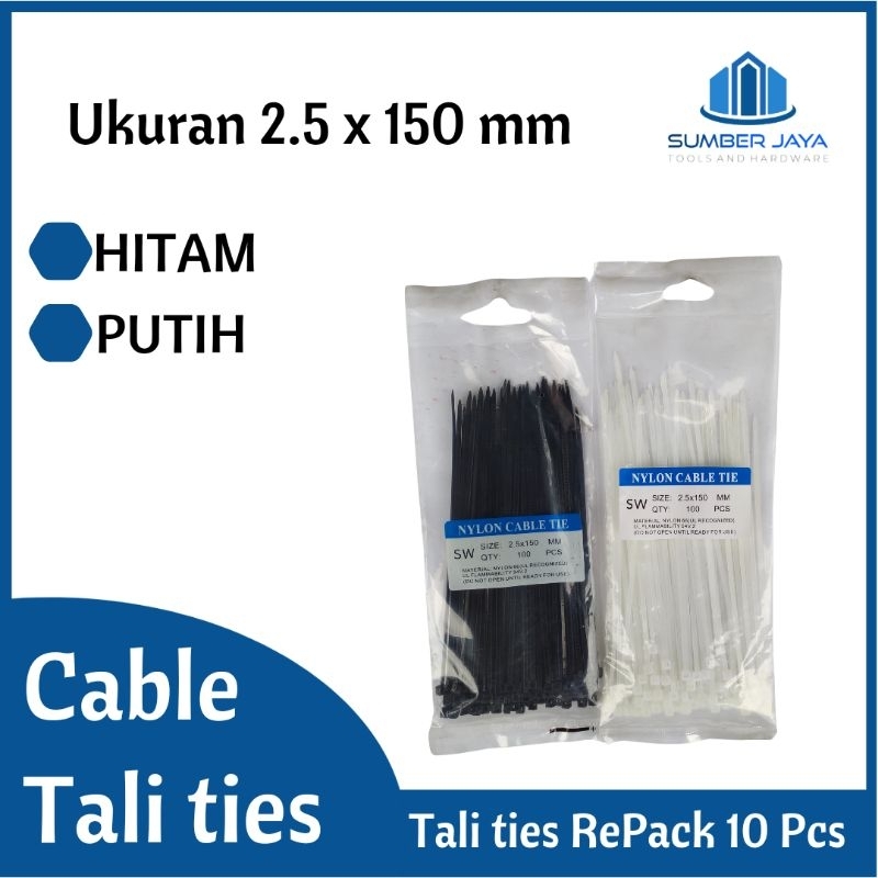 

Kabel ties tali ties hitam putih 2.5 x 150 mm RePack per 10 pcs