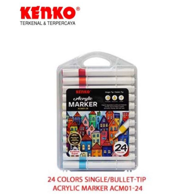 

24 COLORS SINGLE/BULLET-TIP ACRYLIC MARKER ACM01-24 / KENKO