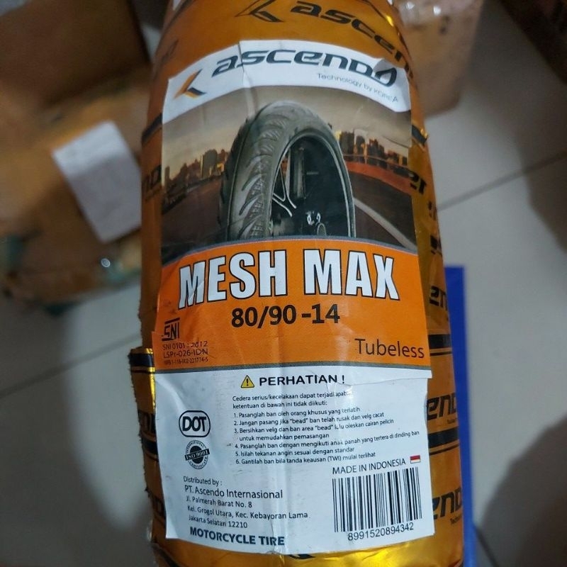 BAN LUAR ASCENDO 80/90-14 TL TUBLESS MESH MAX