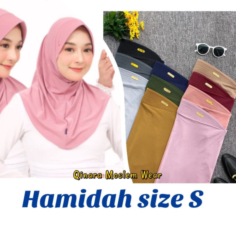 (50RB DAPAT 4PCS) HIJAB HAMIDA SIZE S M L LABEL AKRILIK BY QINARA MOSLEM WEAR