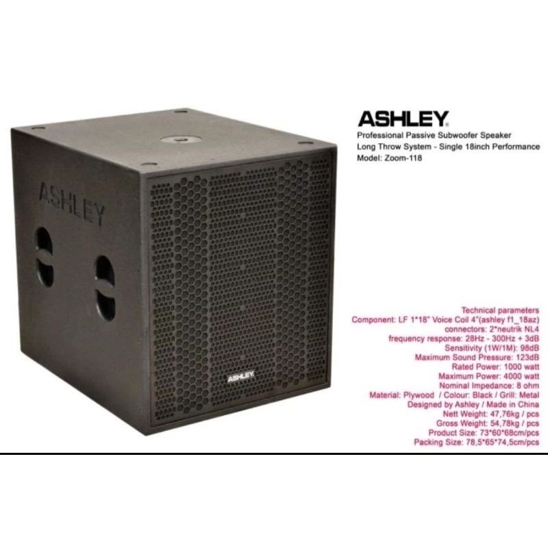 Subwoofer Pasif Ashley Zoom 118 Original Passive Sub 18 inch Zoom118