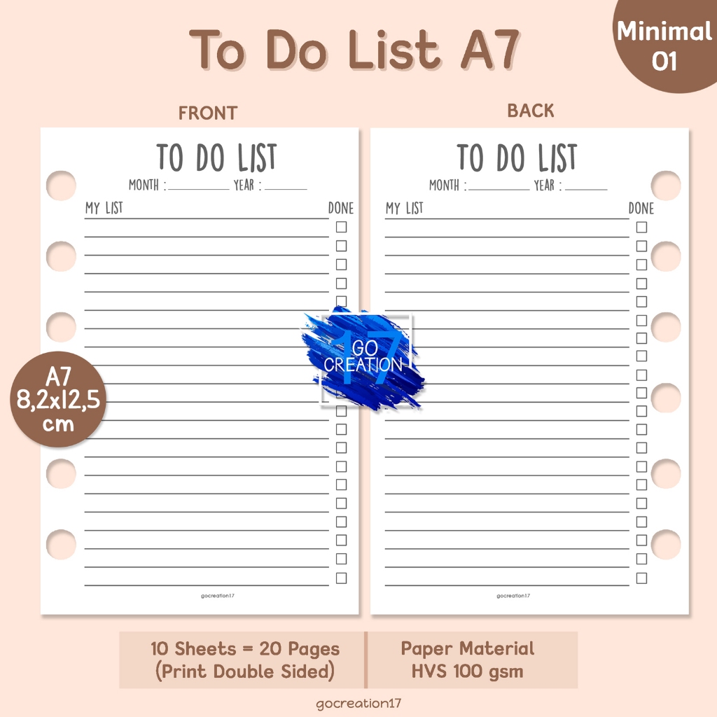 

Buku Planner Refill Kertas Isi Binder To Do List Simple Minimalis A7