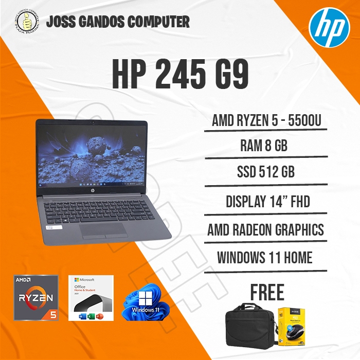 HP 245 G9/AMD RYZEN 5 - 5500U/RAM 8 GB/SSD 512 GB/LAYAR 14" FHD/WINDOWS 11 HOME