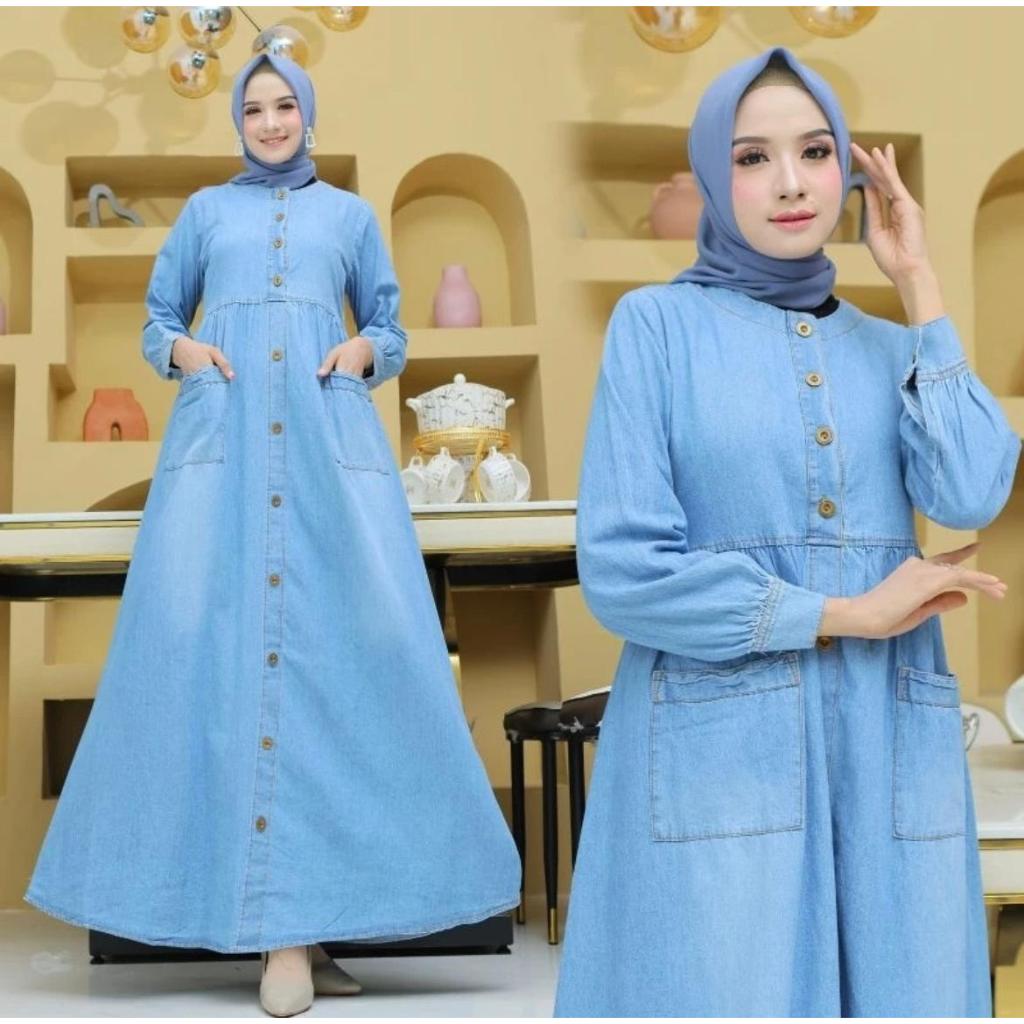 Gamis Jeans Wanita Terbaru 2024 Kekinian Simple Dan Elegan Dress wanita terlaris Gamis wanita