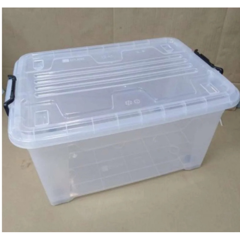 Box Container EZY CB 75 Liter Roda Bening Transparan Tebal Kuat Kontainer Penyimpanan Rak Susun