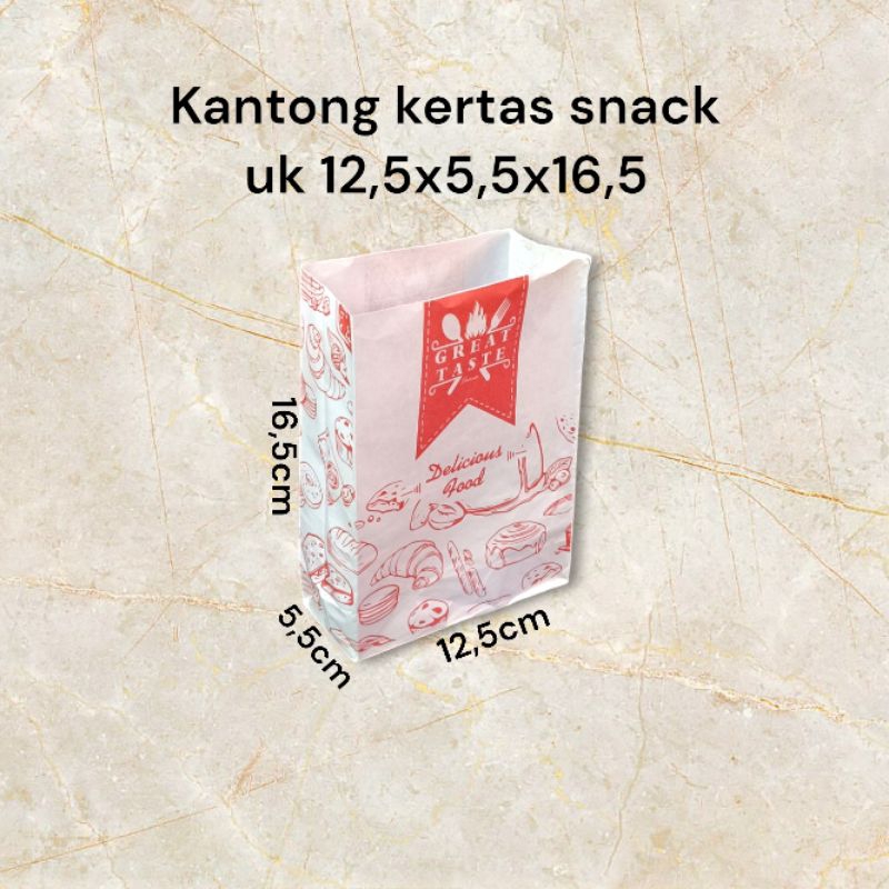 

Kantong kertas snack uk 12,5x5,5x16,5 (isi 200pcs)