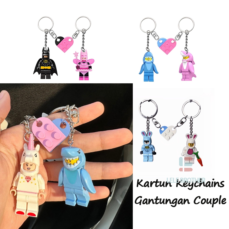 LELE BROTHER 2PCS Marvel Keychain Batman Spiderman Gantungan Kunci Couple Keychain Pink Unicorn