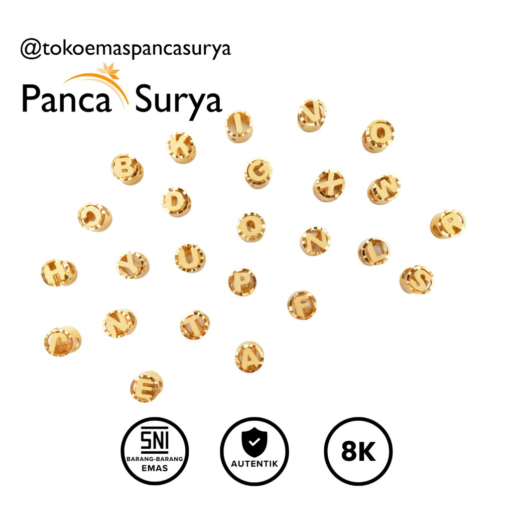 Charm Liontin Gelang Huruf Bulat Alphabet Emas 8K, MN221