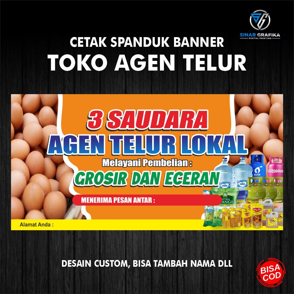 SPANDUK AGEN TELUR & BERAS | BANNER TELUR & MINYAK | DESAIN CUSTOM