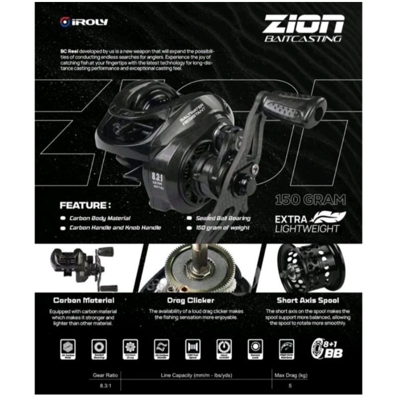 REEL BC IROLY ZION  RATIO 8 HANDLE KANAN/RIGHT HANDLE