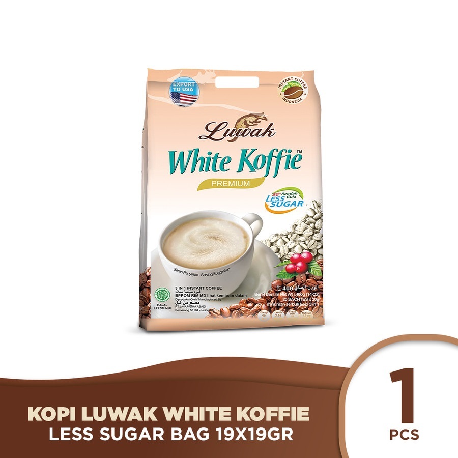 

Kopi Luwak White Koffie Less Sugar Bag 19x19gr