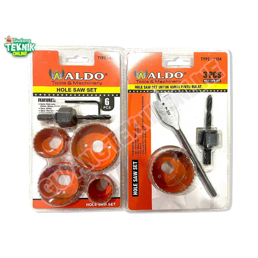 Hole Saw SET 3pcs 6pcs ALDO 1154 1206 Mata Bor Pelubang Kayu  / Hole Saw Kit Pelubang Lubang Kayu 3 