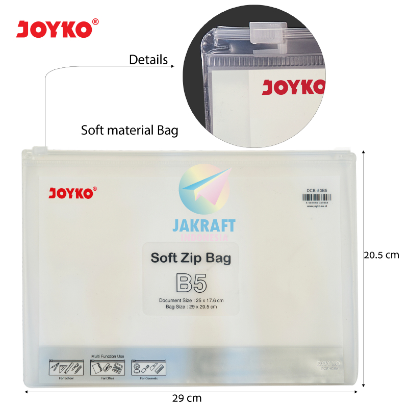 

(1 Pcs) Map Zipper Document Bag B5 JOYKO DCB-50 Buku Tulis Boxy Campus Binder Note Semi-Transparan