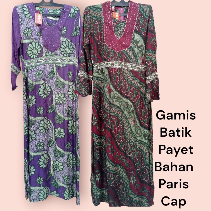 Gamis Batik Asli Cap Payet Homemade• Gamis Batik Ungu dan Merah• Gamis Panjang Maxi