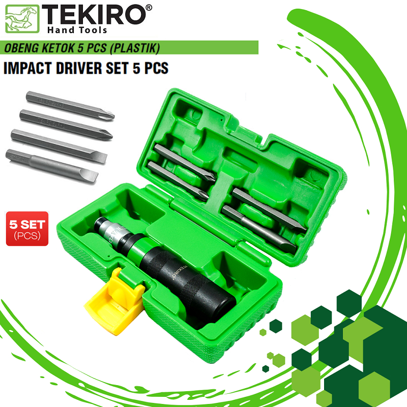 TEKIRO Obeng Ketok Set 5 Pcs Box Pe / Tekiro Obeng Pukul Set Box Plastik Obeng gedor set plus minus