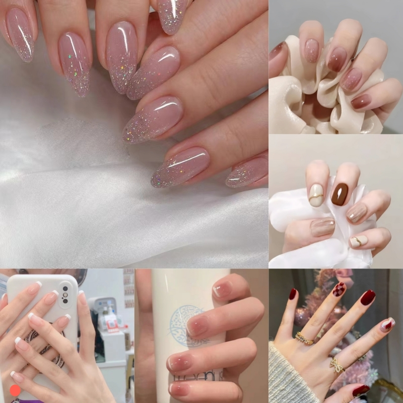 Kuku Palsu Bening 24 Pcs Fake Nail Art 3D Kuku Palsu Tahan Air Pendek Grosir