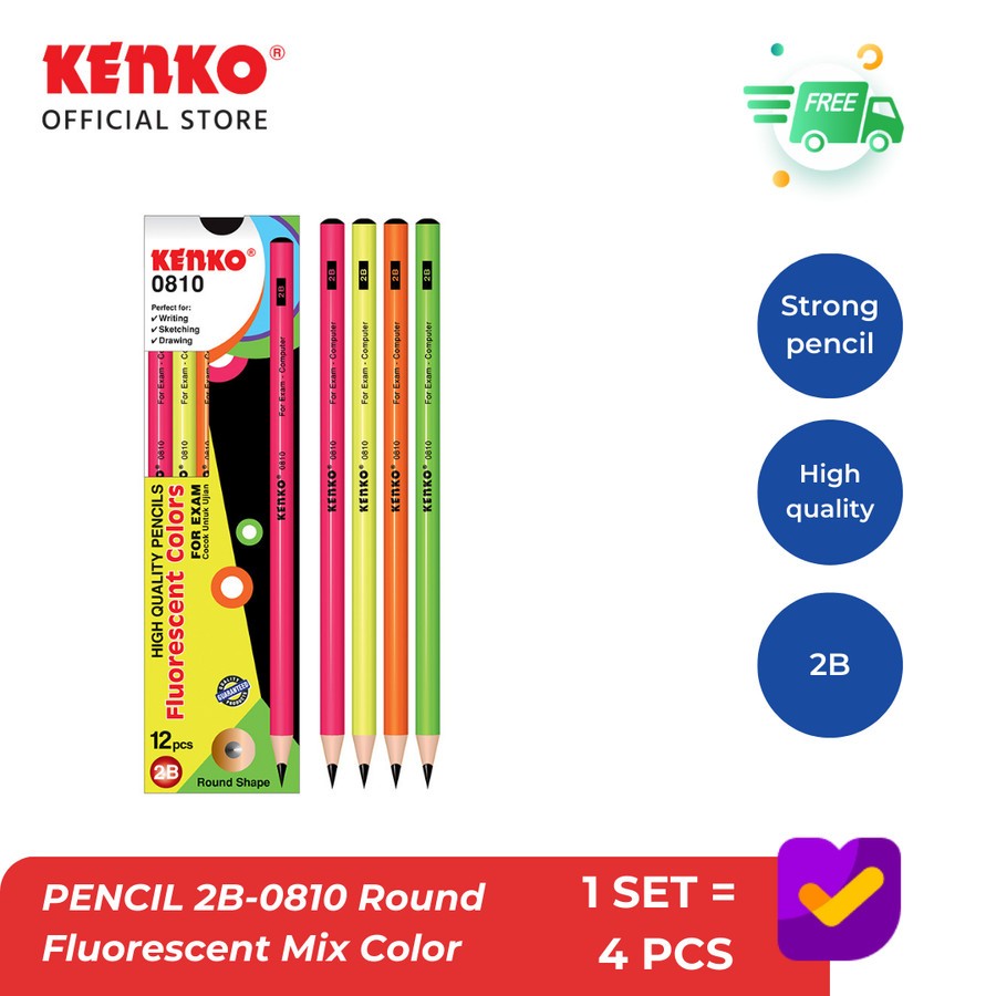 

KENKO PENCIL / Pensil Kayu 2B-0810 Round Fluorescent