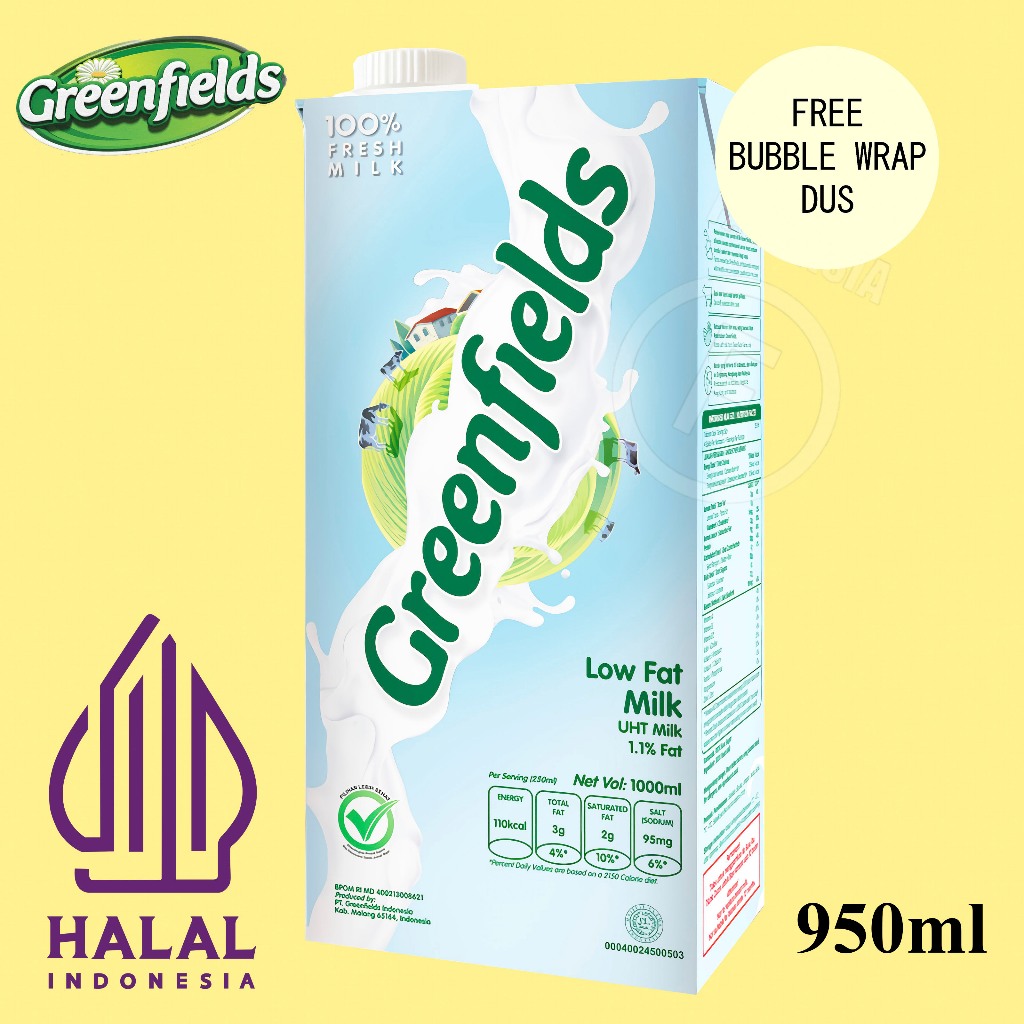 

SUSU GREENFIELDS UHT LOW FAT MILK 1 LITER FUN CORNER DENGAN PAKING AMAN