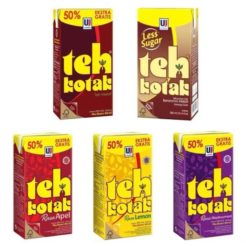 

Teh Kotak kemasan 300ml Rasa Melati, Lemon, Apel, Blackcurrant