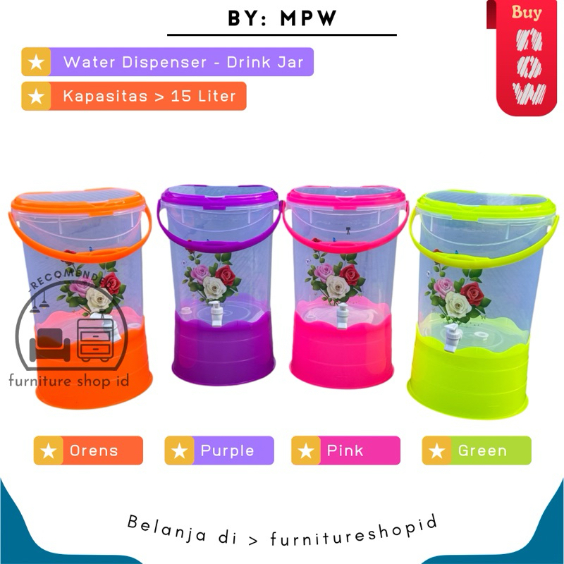 Mpw - Water Dispenser 15 Liter - Drink Jar - Toples Air + Kran