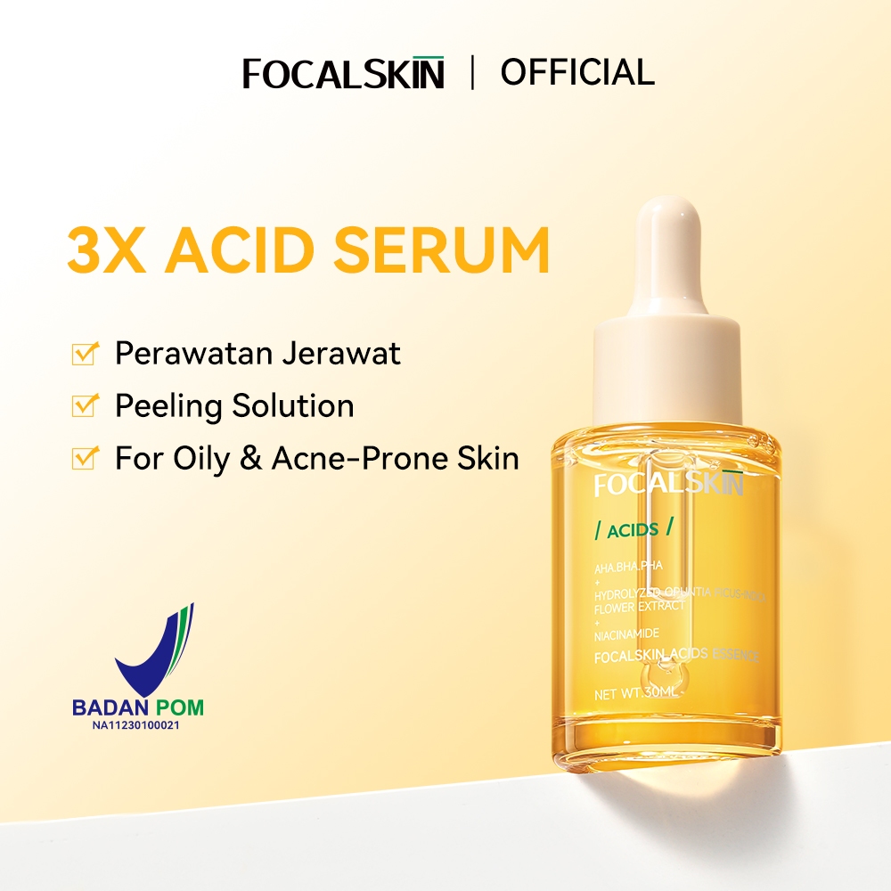 FOCALSKIN Acne Exfoliating Serum 30 ml | AHA BHA PHA Peeling Solution Acids Essence With Glycolic Ac