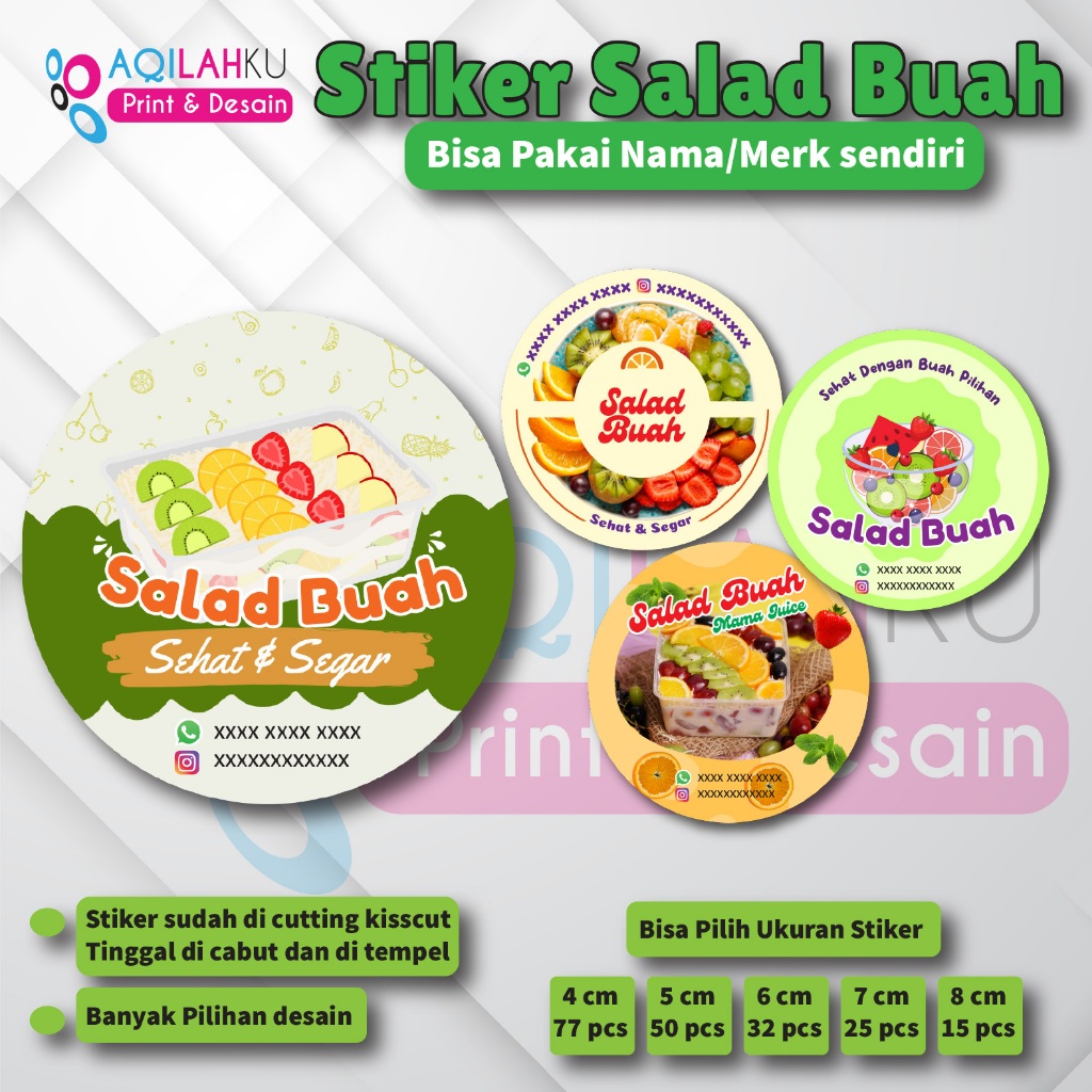 

[Isi 15-77 Pcs] Stiker Salad Buah | Sticker Jualan Salad Buah | Bisa Custom Nama