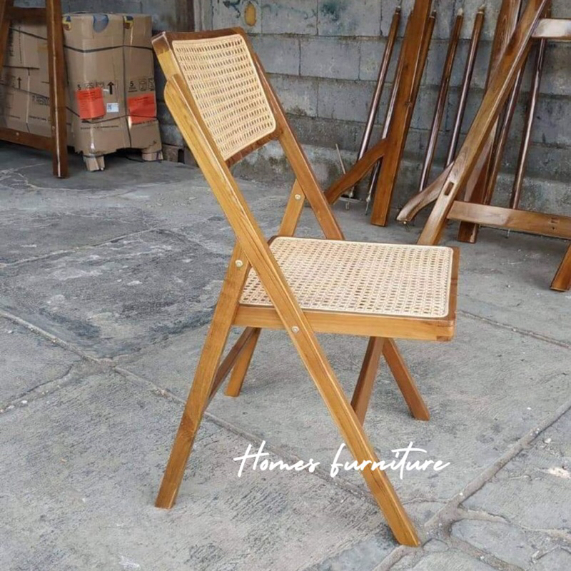 kursi makan lipat rotan kayu jati | READY STOCK