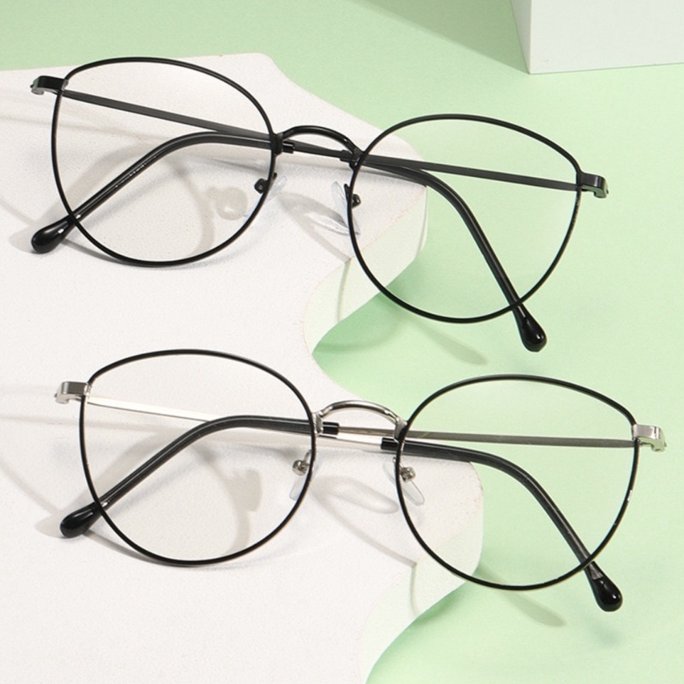 Free Pengemasan  Kacamata Photocomic Wanita Antiradiasi Frame Retro Gaya Korea Hijab Lensa Blucromik