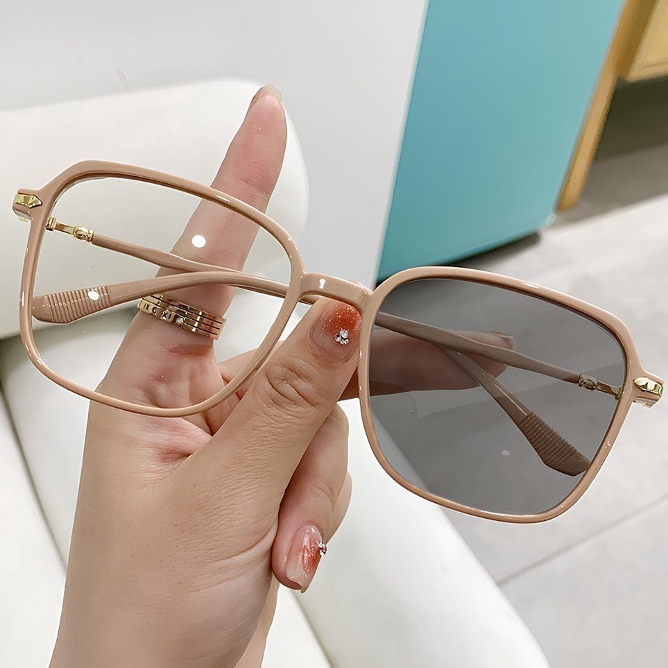 Promo Meriah  Kacamata Wanita Pria Lensa Photocromic Style Korea Bingkai Retro Petak Eyeglasses Fash