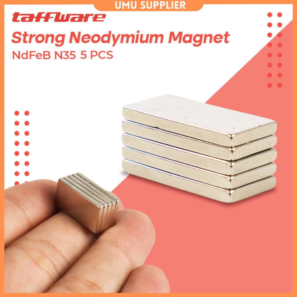 (UMU SUPPLIER) SANJI TAFFWARE STRONG NEODYMIUM MAGNET CUBOID N35 5PCS PERSEGI PANJANG KOTAK
