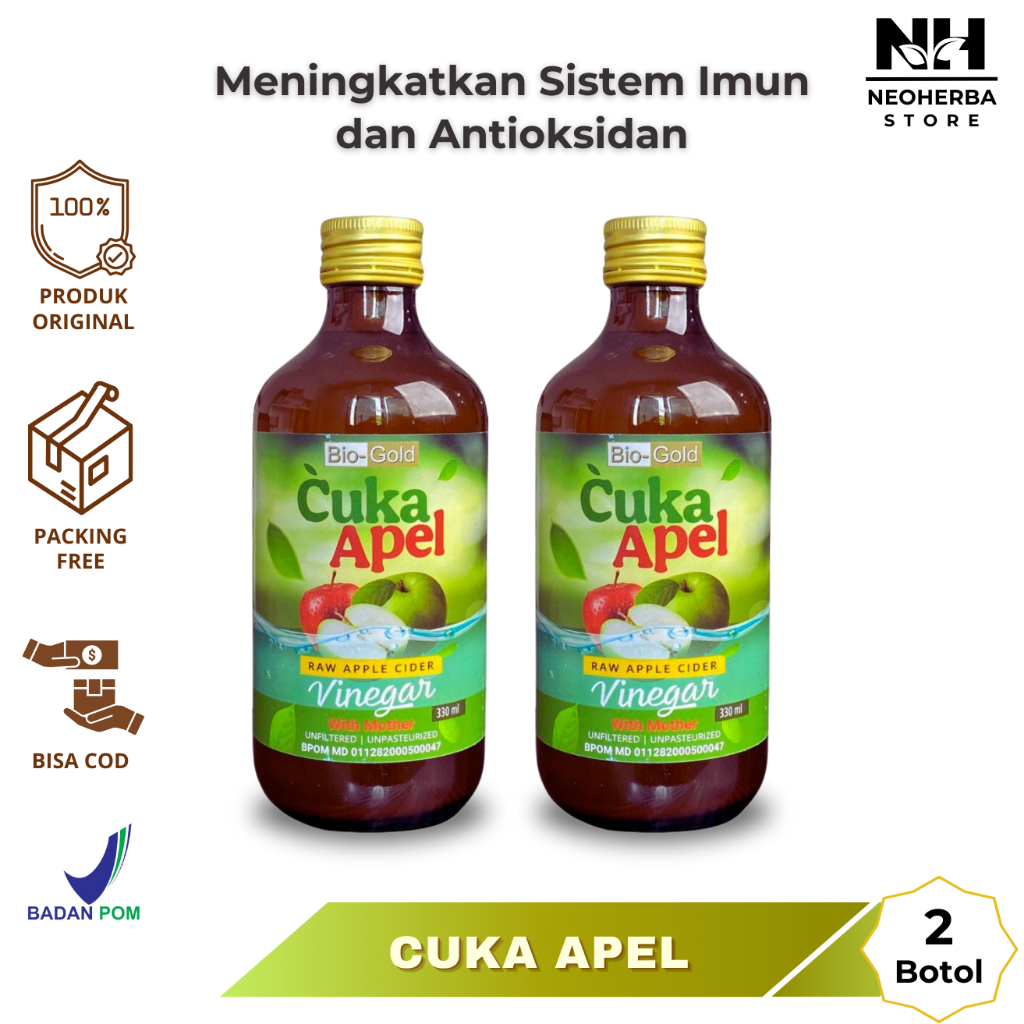 

Paket 2 Bio Gold Cuka Apel Minuman Kesehatan Raw Apple Cider Vinegar With Mother 330ml BPOM