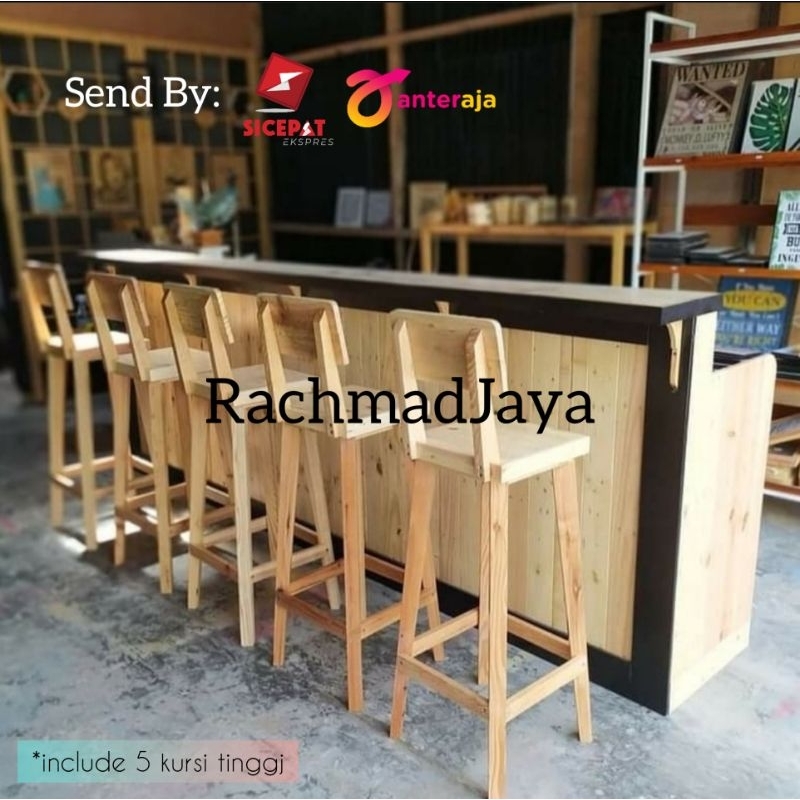 Meja Bar Cafe Minimalis Set Kursi Full Kayu Jati Belanda