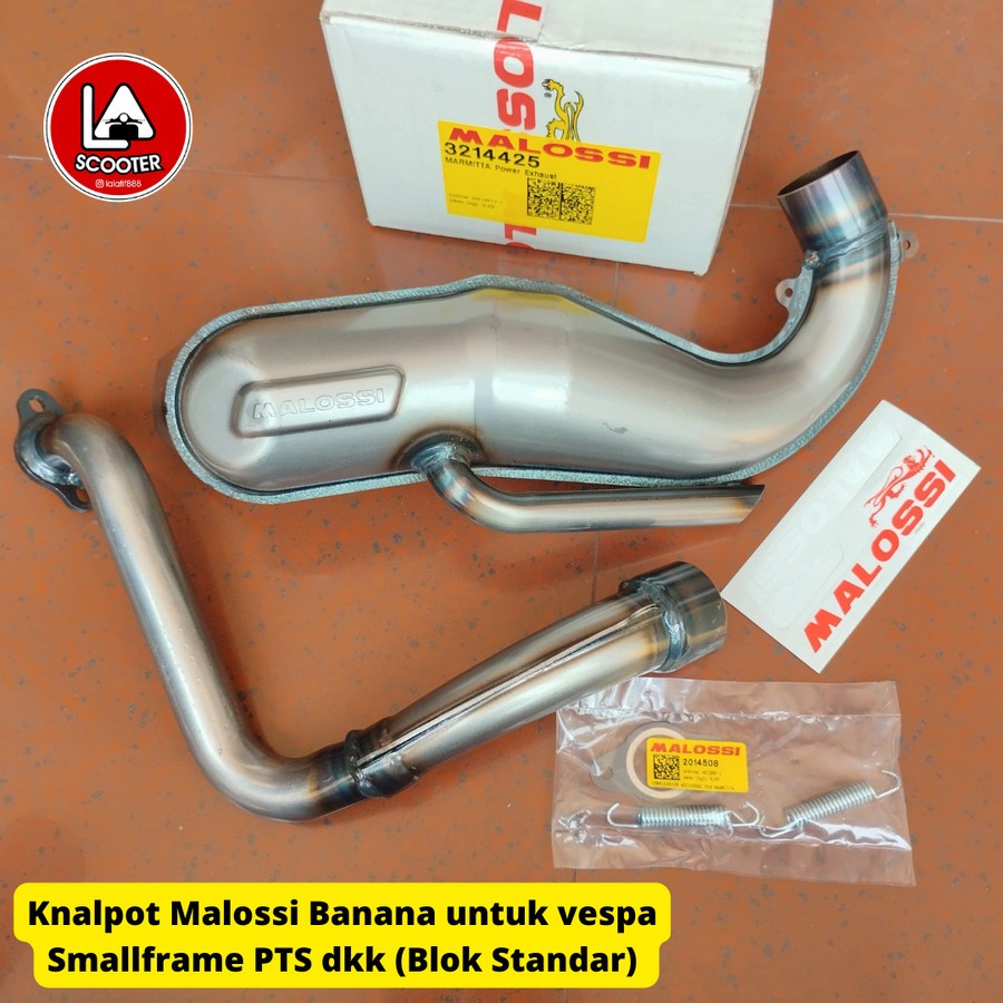 Knalpot Malossi banana silver utk vespa Smallframe Pts dkk (Blok Standar)