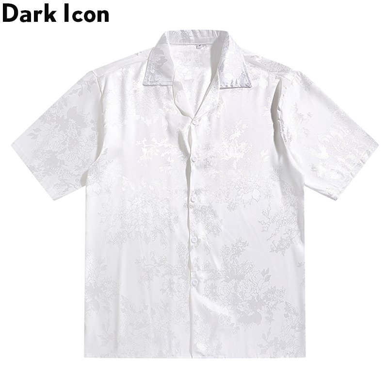 Big Sale Dark Icon Kemeja Hitam Satin Pria Lengan Pendek Vintage Kemeja Cowok Oversize Shirt Men