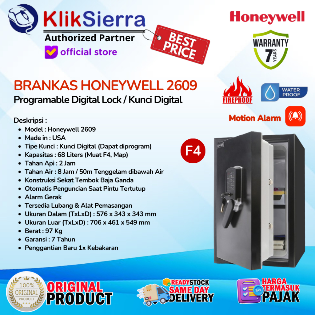 Brankas HONEYWELL 2609 Brangkas Besar Digital Baja Tahan Api Air Alarm - HONEYWELL 2609