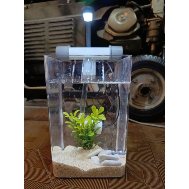 toples akuarium akrilik 2L dengan filter air terjun