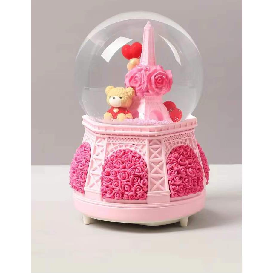 Snowball Pajangan Bola Musik Air Bola Musik Salju Large (XL 100) Bear Paris Eiffel Tower Rose Salju 