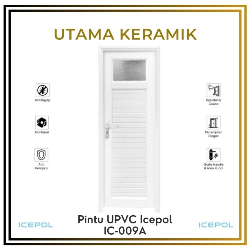 Pintu kamar mandi UPVC kaca Icepok IC 009A putih - Pintu kamar mandi UPVC kaca putih
