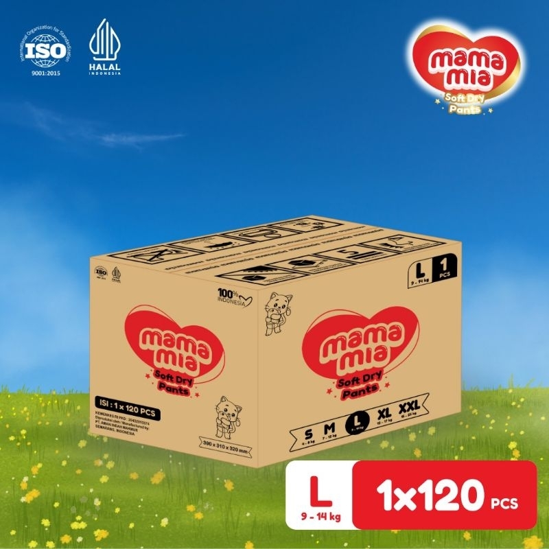MAMAMIA Termurah (Karton Renceng) Popok Bayi Celana Premium Size S M L XL 120 Pcs - Super Lembut Ext