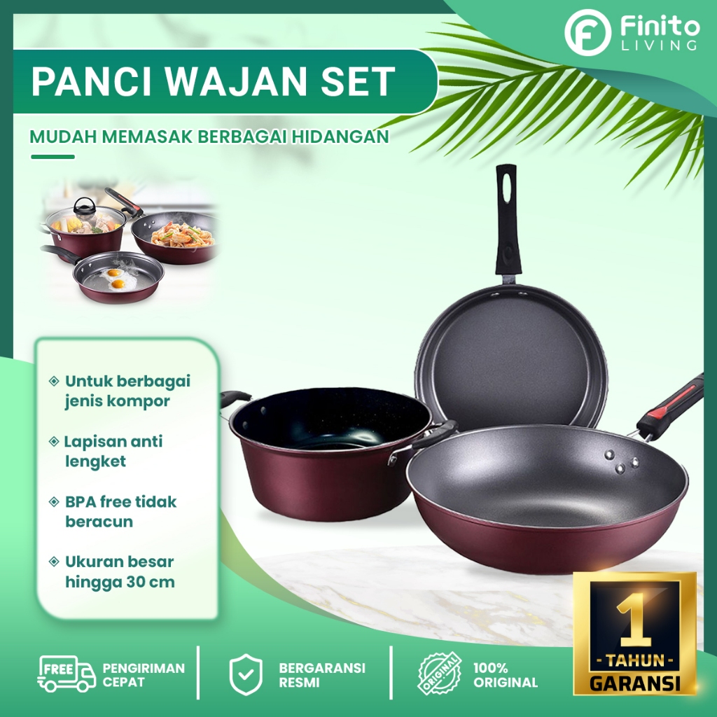 Panci Dan Wajan Teflon Penggorengan Satu Set Isi 3 Pcs (Tanpa  Tutup Kaca)