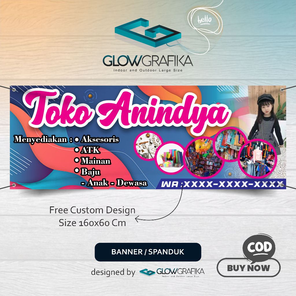 Cetak Spanduk Banner Toko Acsesoris Custom Nama