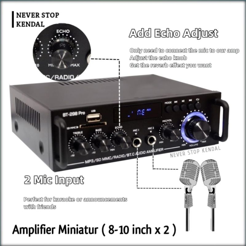 BT 298 PRO Amplifier Bluetooth Karaoke + Echo Mic