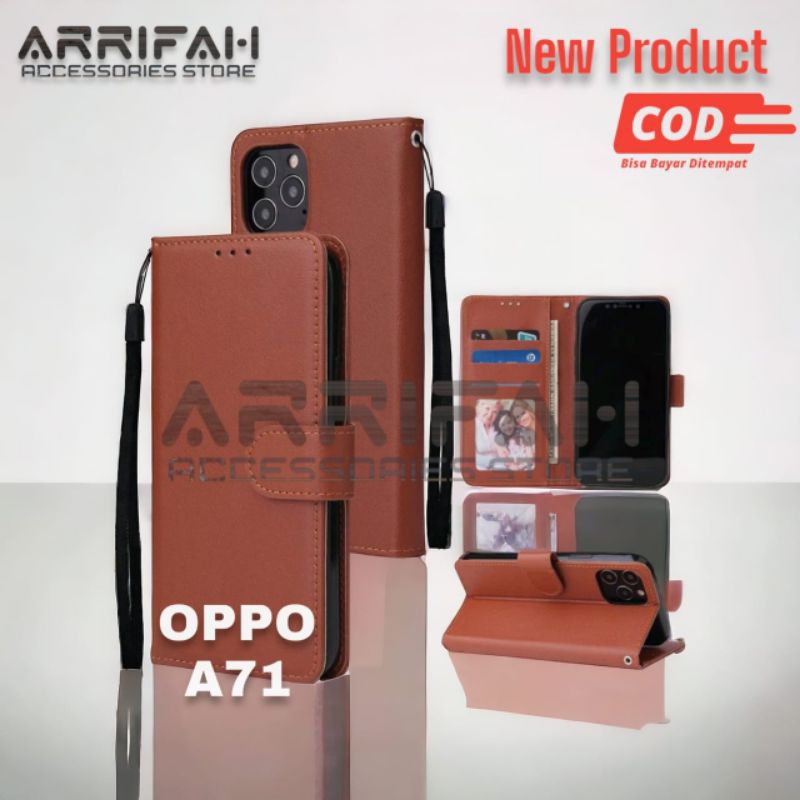 LEATHER FLIP CASE OPPO A71 FLIP COVER WALLET CASE DOMPET HP KULIT SILIKON DOMPET