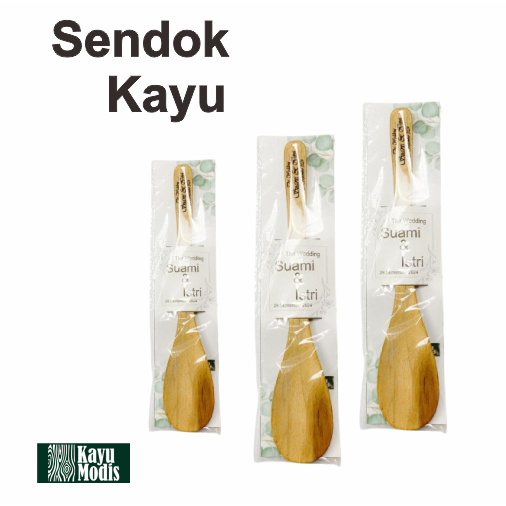 (100 pcs) Souvenir Sendok Makan Kayu Mahoni Custom Grafir Laser Nama