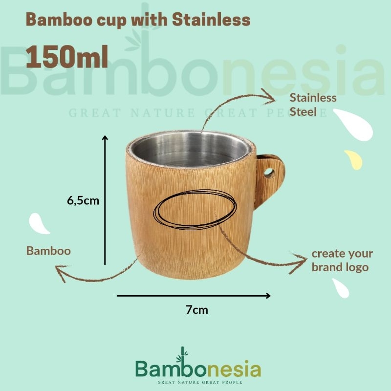 Gelas Bambu Stainless Gelas Cangkir Bambu Souvenir Estetik  BAMBONESIA BCS150