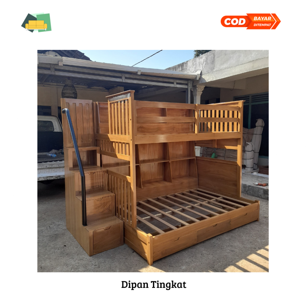 Dipan Tingkat 2 susun ranjang kayu jati