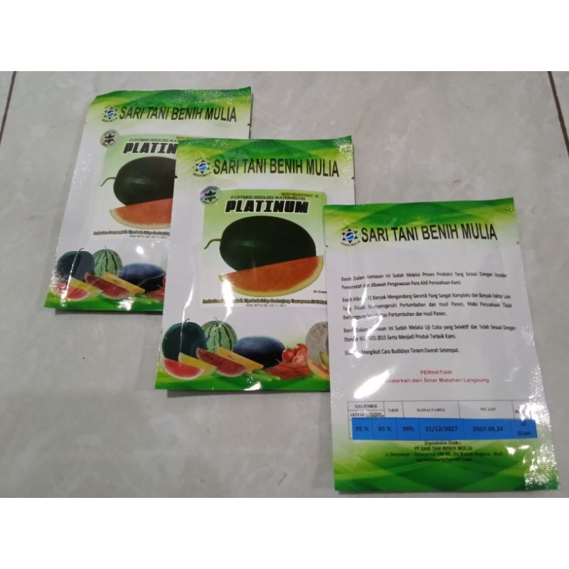 Benih Bibit Semangka Non biji Platinum F1, Tipe Jumbo rasa daging buah Manis (Kulit Hijau Hijau Gela